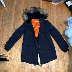 DKNY Navy blue winter coat with fur hood